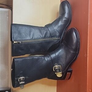 Vince Camuto Black Winchell Boots with Goldtone Buckles size 7.5 Calf high